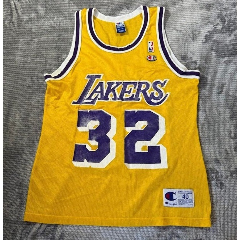 Vintage Champion Magic Johnson Lakers Jersey 32 Gold NBA Basketball Size 40 Mens